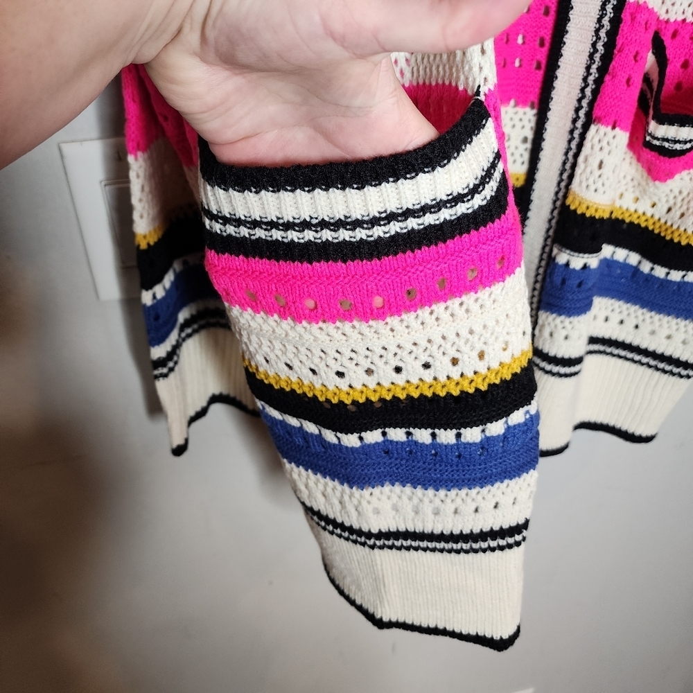 NWT Bibi Knit Multi Striped Pointelle Cardigan. Size 1X. - Picture 12 of 16